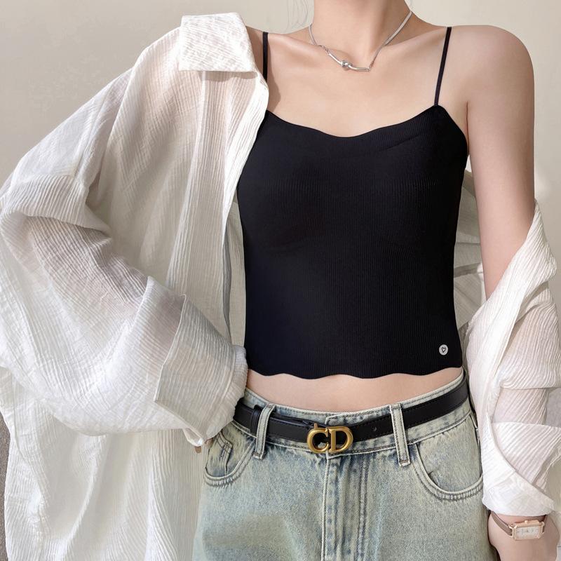 

Бесшовная подушка для груди из шелка Ice, одна чашка, топ-майка с облегающим топом Hottie Slim Top на весну/лето One size