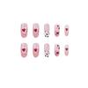 Ice-Transparent Nude Cow Print Love Heart False Nails - Waterproof, Removable, and Ready-to-Wear Nail Art Stickers.