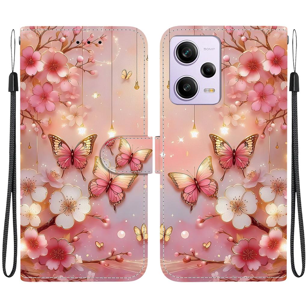 Handmade PU Leather Flip Case for Redmi Note 12 Pro/Xiaomi Poco X5 Pro Anti-Slip Shockproof Cover with Wrist Strap & Heart/Rose Cat Designs