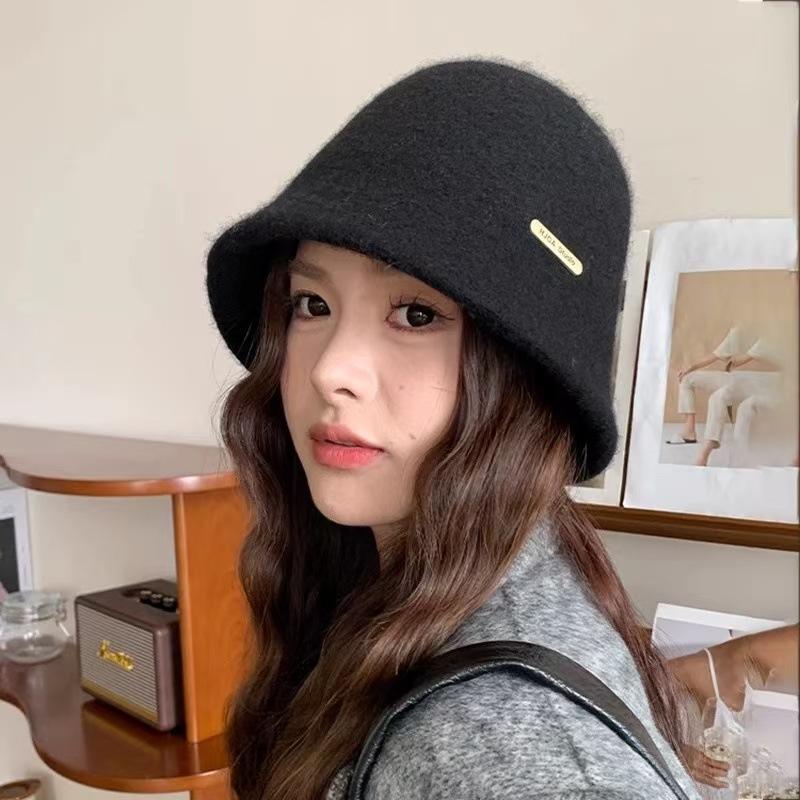 New Wool Woolen Bucket Hat, High-end British Style Women's Warm and Fashionable Bucket Hat, Small Standard Basin Hat