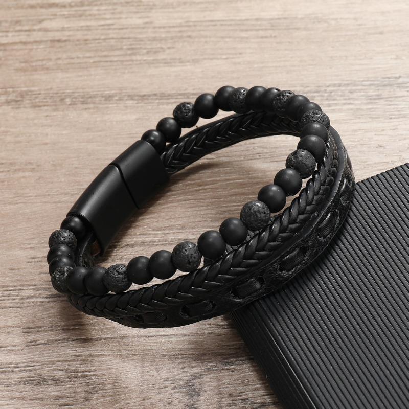 Fashion Personality Trend, Leather Natural Stone Hand-woven Jewelry, Men's Jewelry Bracelet