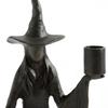 Halloween Witch Candle Holder Handmade Black Witch Statue 8.66-inch Retro Witch Candlestick Halloween Fall Decoration