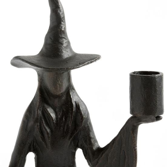 Halloween Witch Candle Holder Handmade Black Witch Statue 8.66-inch Retro Witch Candlestick Halloween Fall Decoration