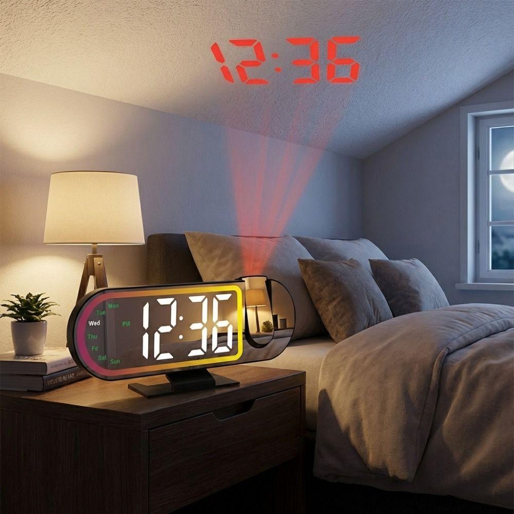 Large Screen LED Projection Clock Colorful Projection Digital Alarm Clock LED Mirror Clock  Bedroom