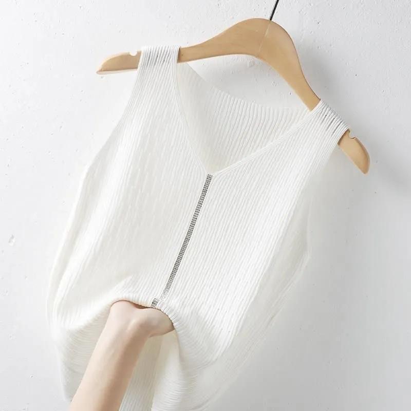 

Майка из ледяного шелка на подтяжках, женское нижнее пальто, летний короткий свободный белый вязаный повседневный топ без рукавов с v-образным вырезом XL белый