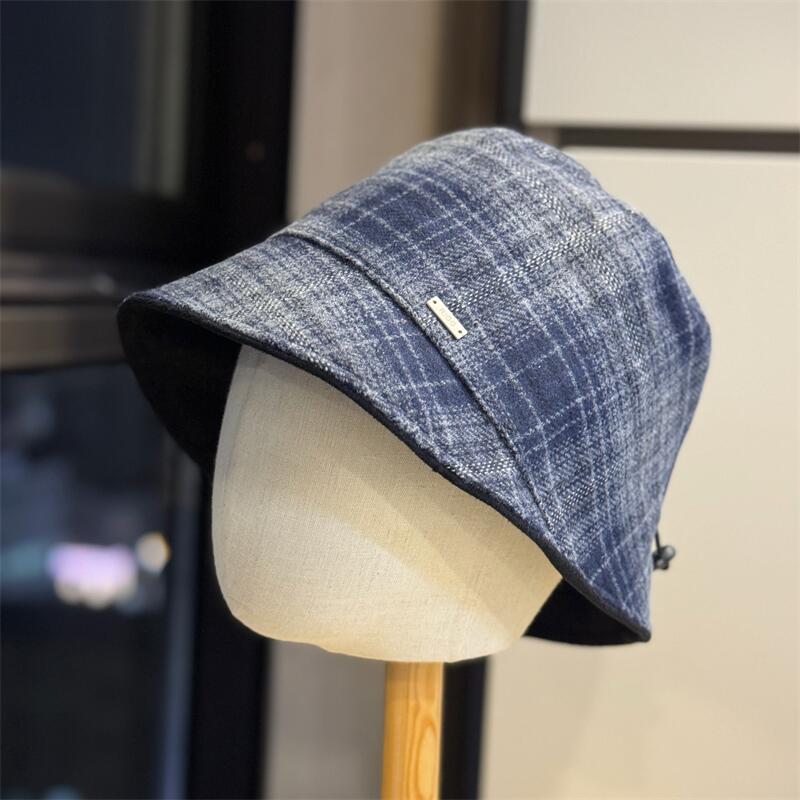 Striped plaid thin age-reducing fisherman hat children autumn warm woolen cap irregular bucket hat tide