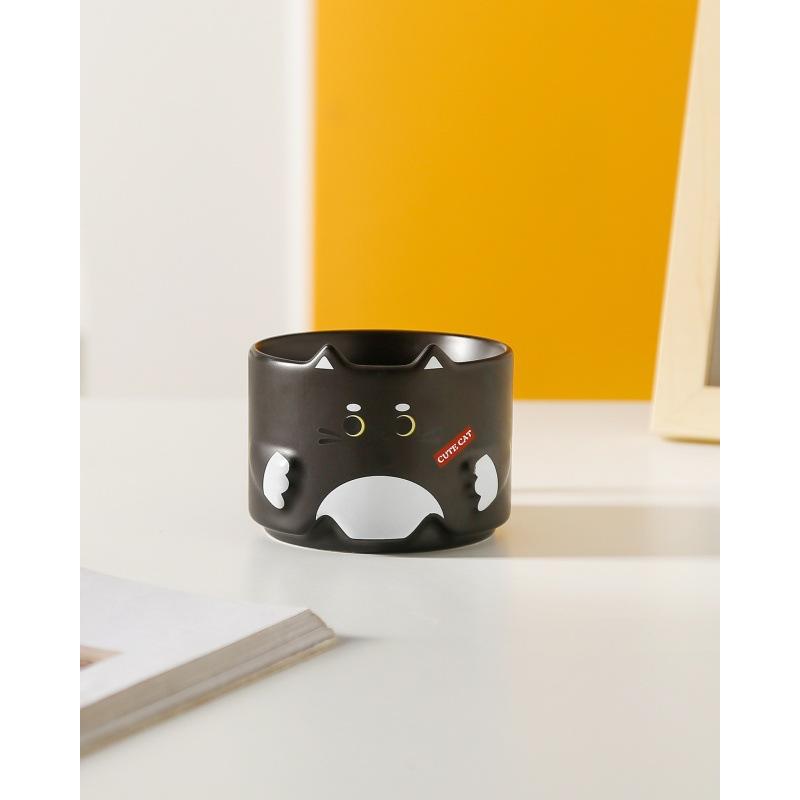 Керамическая кружка с кошкой Мультяшная кружка Штабелируемая кружка с кошкой Офисная бытовая кружка для молока Кофейная кружка Кружка для завтрака 300ml чёрный