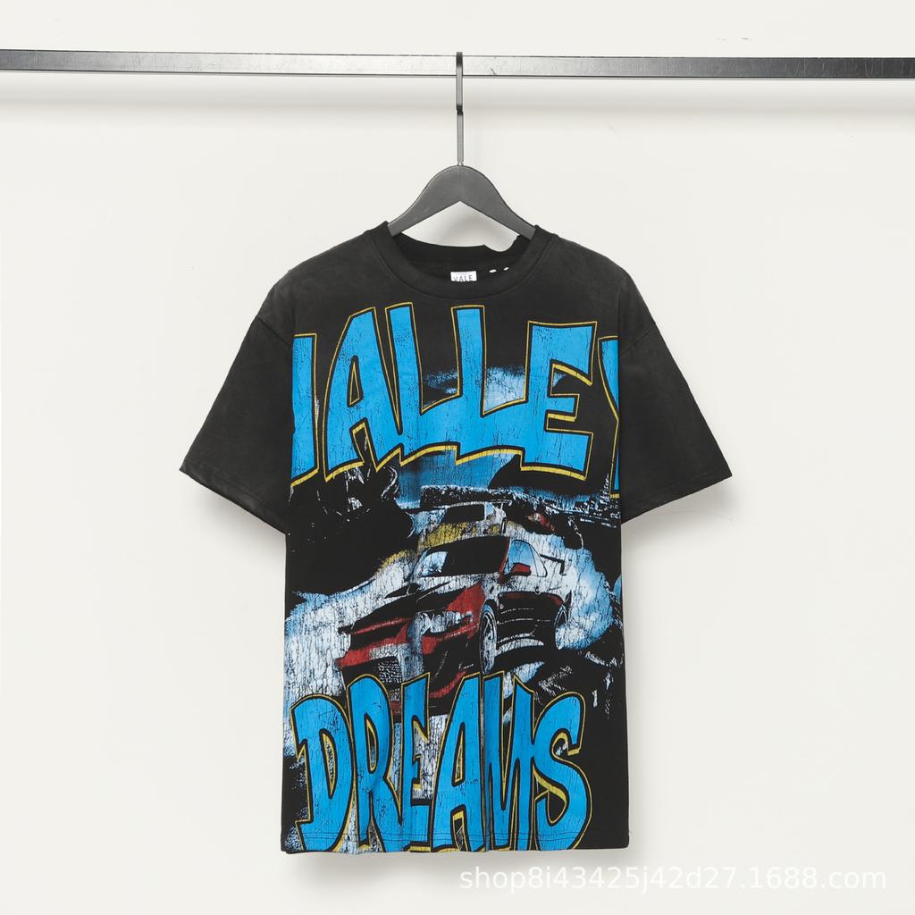 2025 Amerikanische trendige Marke Vall gewaschen alt bedrucktes kurzärmeliges Hip-Hop lockeres Streetwear-T-Shirt für Männer und Frauen