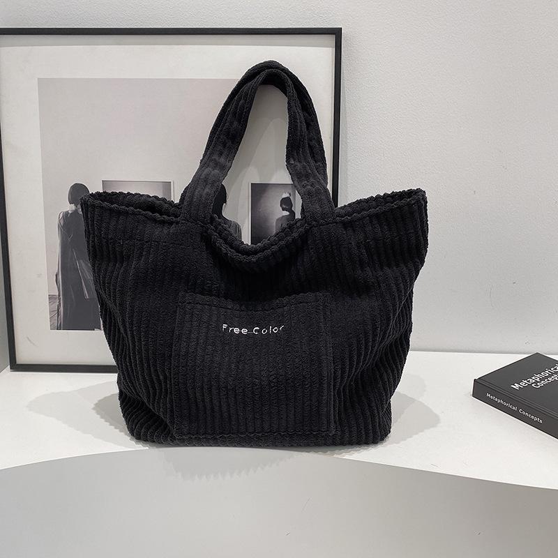 Retro Velvet Shoulder Bag Women'S Versatile Casual Corduroy Portable Large-Capacity Tote Bag Fashionable Commuter Bag