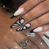 Cross‑border Black Sweet‑cool Butterfly Rhinestone Press On Nails, Trendy European & American INS Style, Elegant Sophisticated False Nail Tips.