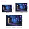 2D Enchanted Forest Backdrop Banner, Magic Door and Purple Butterflies Decor