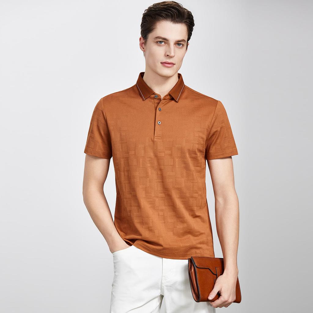 Machine Washable Mulberry Silk Jacquard Business Casual Polo Shirt