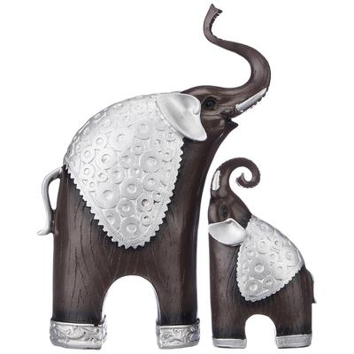 Latest Thai Style Elephant Figurines Mother & Child Elephant Fengshui Resin Sculptures for Home Decor Ornament (Set of 2,)