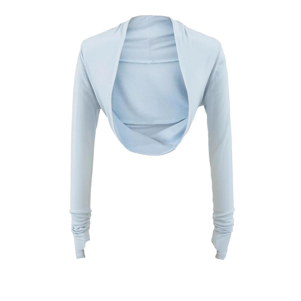 Damen Spicy American Langarm Cropped Sport-Strickjacke mit Daumenloch für Yoga und Tanz