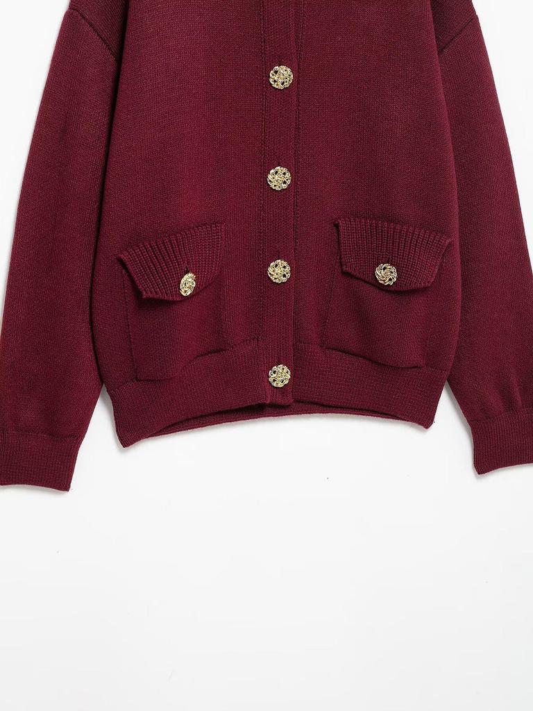 Evropský a americký styl dámský kardiganový svetr s dlouhým rukávem a límečkem na zapínání 2025