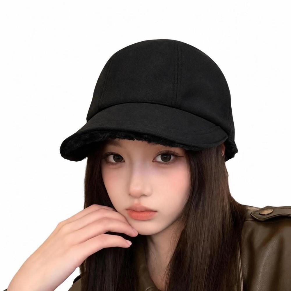Windproof Plush Bucket Hat Solid Color Versatile Visor Hat Warmth Flat Cap Autumn Winter