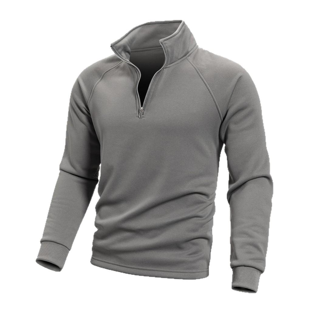 Men's European & American Slim Fit Raglan Sleeve Half-Zip Sweatshirt with Stand Collar - Solid Color Casual Wear for Spring & Autumn.