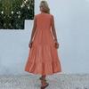 Robe d'été pour femme, coupe trapèze, longueur genou, sans manches, couleur unie, col en V