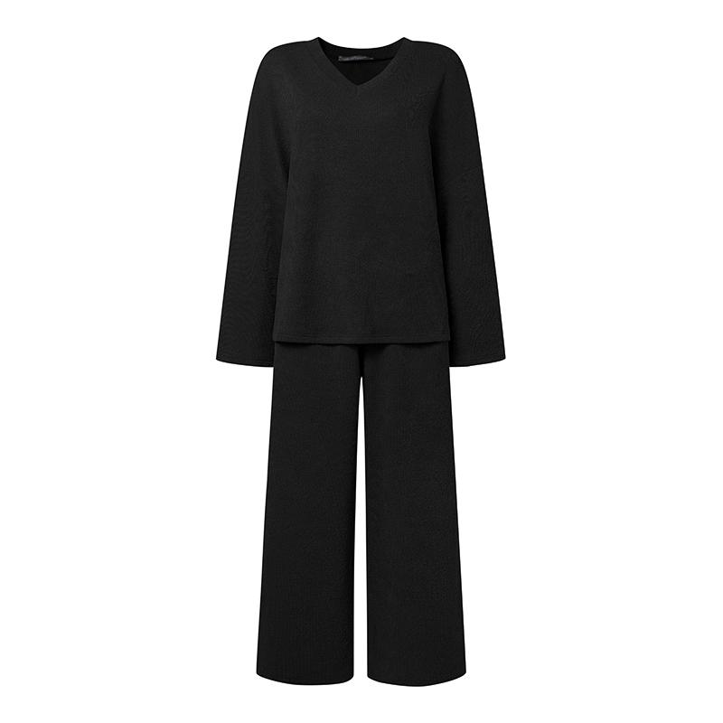 

ZANZEA Жіночі в язані костюми Повсякденна блузка з довгим рукавом і штани Набори з двох предметів 5XL чорний