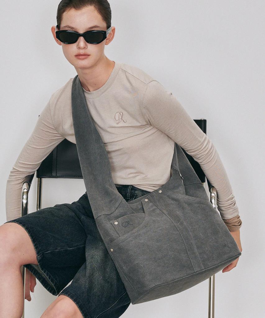 Dearmydeer Denim Motif Oversized Shoulder Bag (Charcoal)