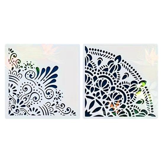 Conjunto de Estêncil para Pintura 11,8 Polegadas Grande Reutilizável Modelos de PVC com Padrões Geométricos Florais Estêncil Decorativo de Parede para Arte DIY e Decoração de Casa