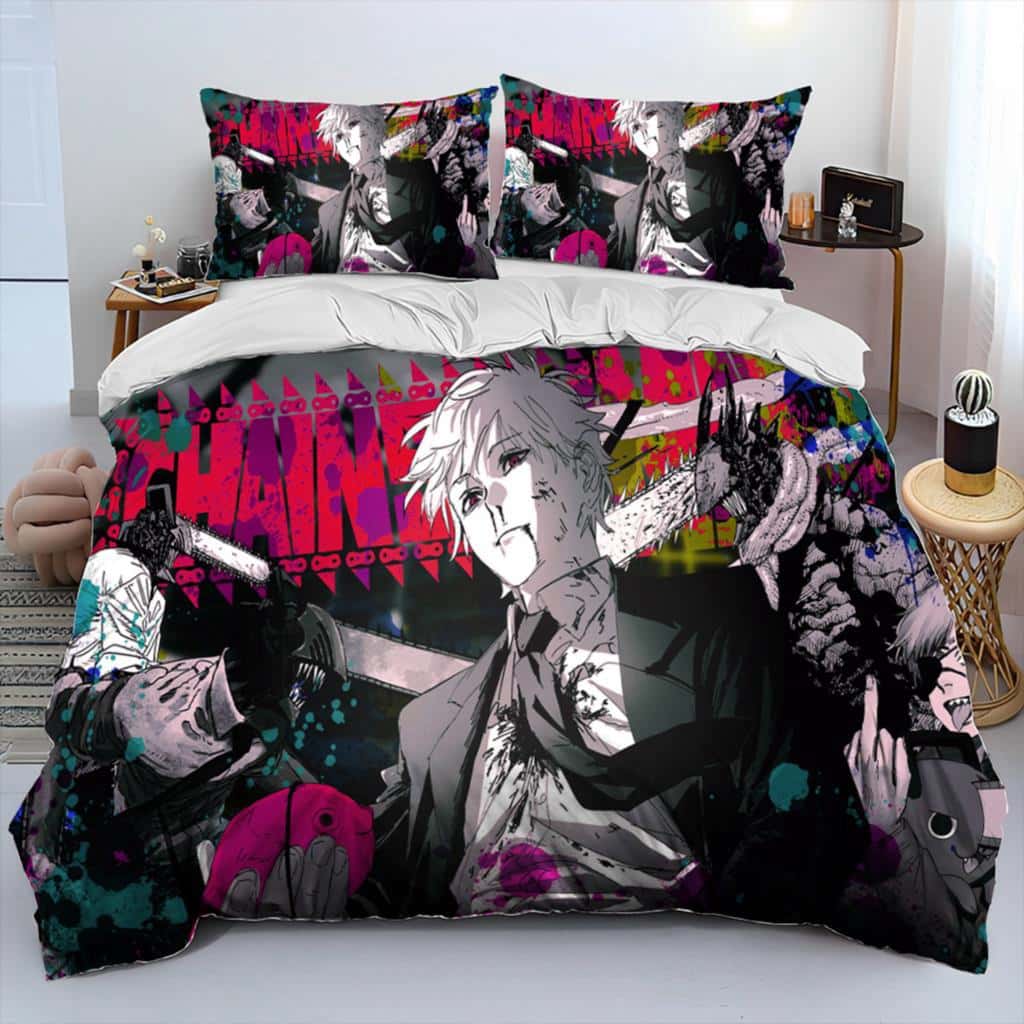 3D Anime Chainsaw Man Denji Cartoon Comforter Bedding Set,Duvet Cover Bed Set Quilt Cover Pillowcase,king Queen Size Bedding Set