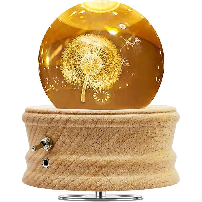 3D Crystal Ball Music Box with Projection LED Light and Rotating Wooden Base, Gift for Birthday, New Year, Valentine's Day, Music Boxes for Women Mom