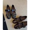 Retro Metal One-word Buckle Shallow Mouth Mary Jane Women's Shoes New with Skirt Flat-soled Small Leather Shoes