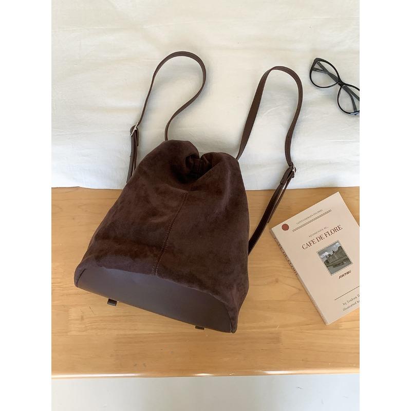 

Новый рюкзак женский повседневный дизайн с замшевой сумкой-ведром, универсальный простой наплечный плюшевый рюкзак кофейный