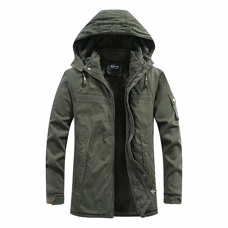 Men's Mid-Length Winter Slim Fit Washed Cotton Jacket - Thick Workwear Coat