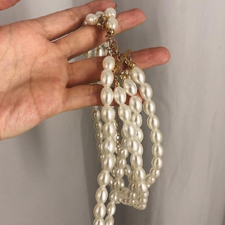 Simulated Pearl Necklaces Statement Bridal Choker Multi-Layer Pearl Necklace