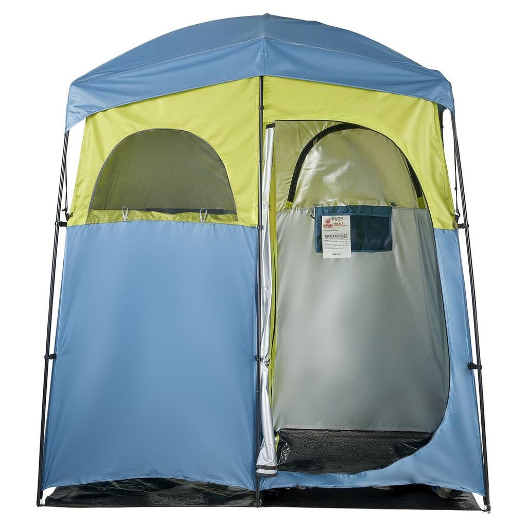 Camping Shower Tent, 2-Room Portable Privacy Tent Changing Room with Shower Bag, Ground Stakes, Ropes, Carry Bag, and Support Poles, 150D Oxford
