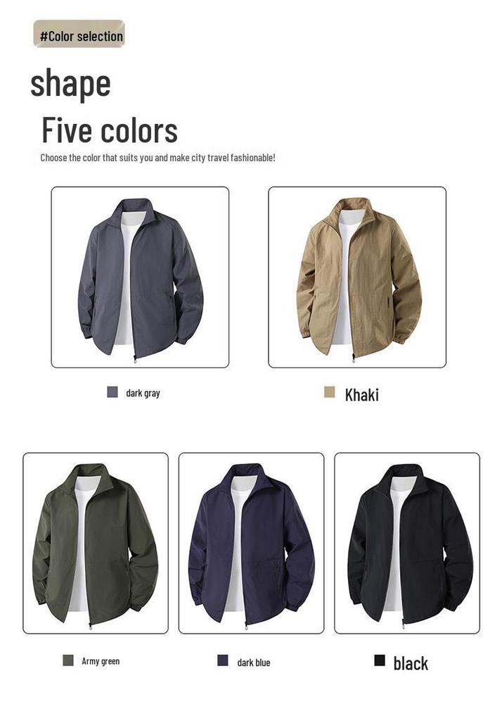 Men's Lightweight Spring/Autumn Sun Protection Jacket, Stand Collar, Loose Fit, Breathable, Plus Size for Middle-aged and Elderly