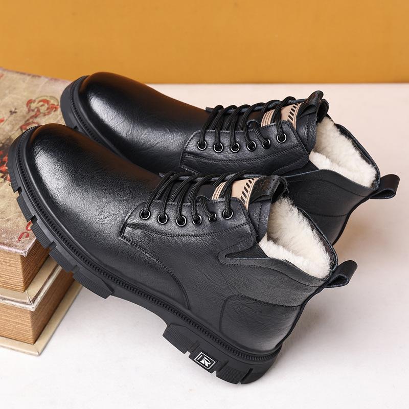 

Autumn and winter new men s velvet thermal cotton shoes Martin boots men s thick-soled tooling casual shoes snow boots 38