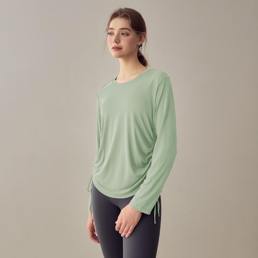 Women’s Slimming Long-Sleeve Yoga Suit - Loose Drawstring Casual Sports Top for Autumn and Winter Fitness, Pilates, and Training