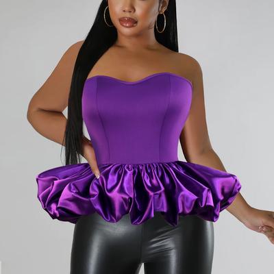 Large Size Strapless Backless Tops for Women Purple Off Shoulder Slim Fit Evening Cocktail Birthday Party Pullover Blouses New