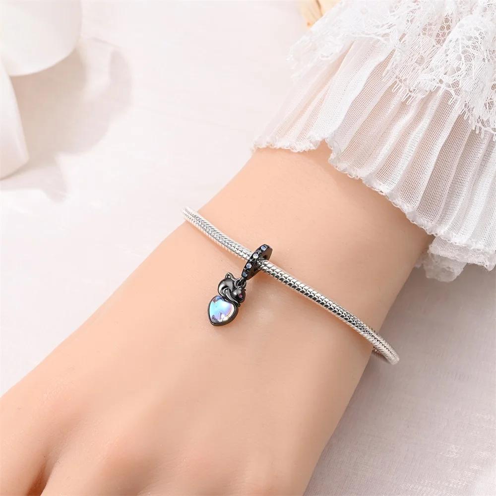 Copper Black Animal Cat Cute Paw Charm Pendant Beads Fit Pandora Charms Original Bracelet For Women Fine Jewelry Making Gift