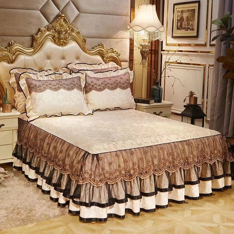 Juego de Ropa de Cama de Terciopelo Europeo de Alta Calidad King Queen Cálido Manta de Felpa Falda de Cama con Relieve 1pc Funda de Almohada 2pcs