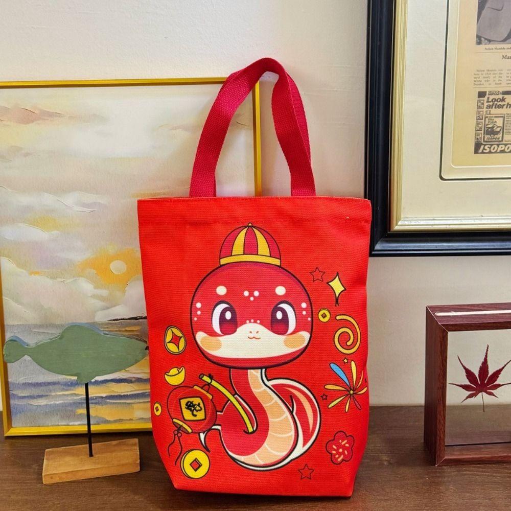 2025 Happy New Year Handbag Year of The Snake Red Tote Bag Snake Year Canvas Bag  Shopping Bag