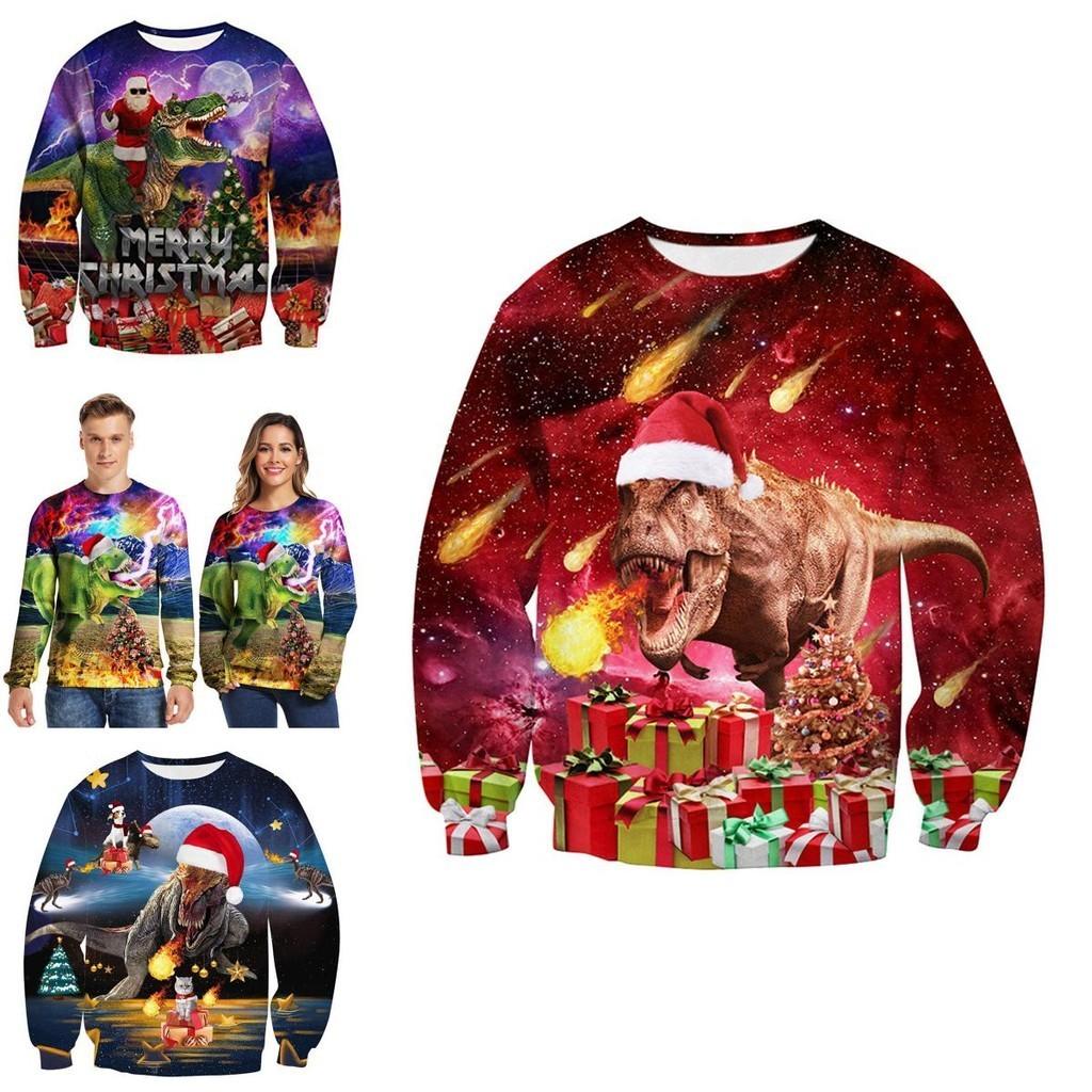Gemütlicher und festlicher hässlicher Weihnachtspullover mit Dinosaurier-Design für Damen und Herren