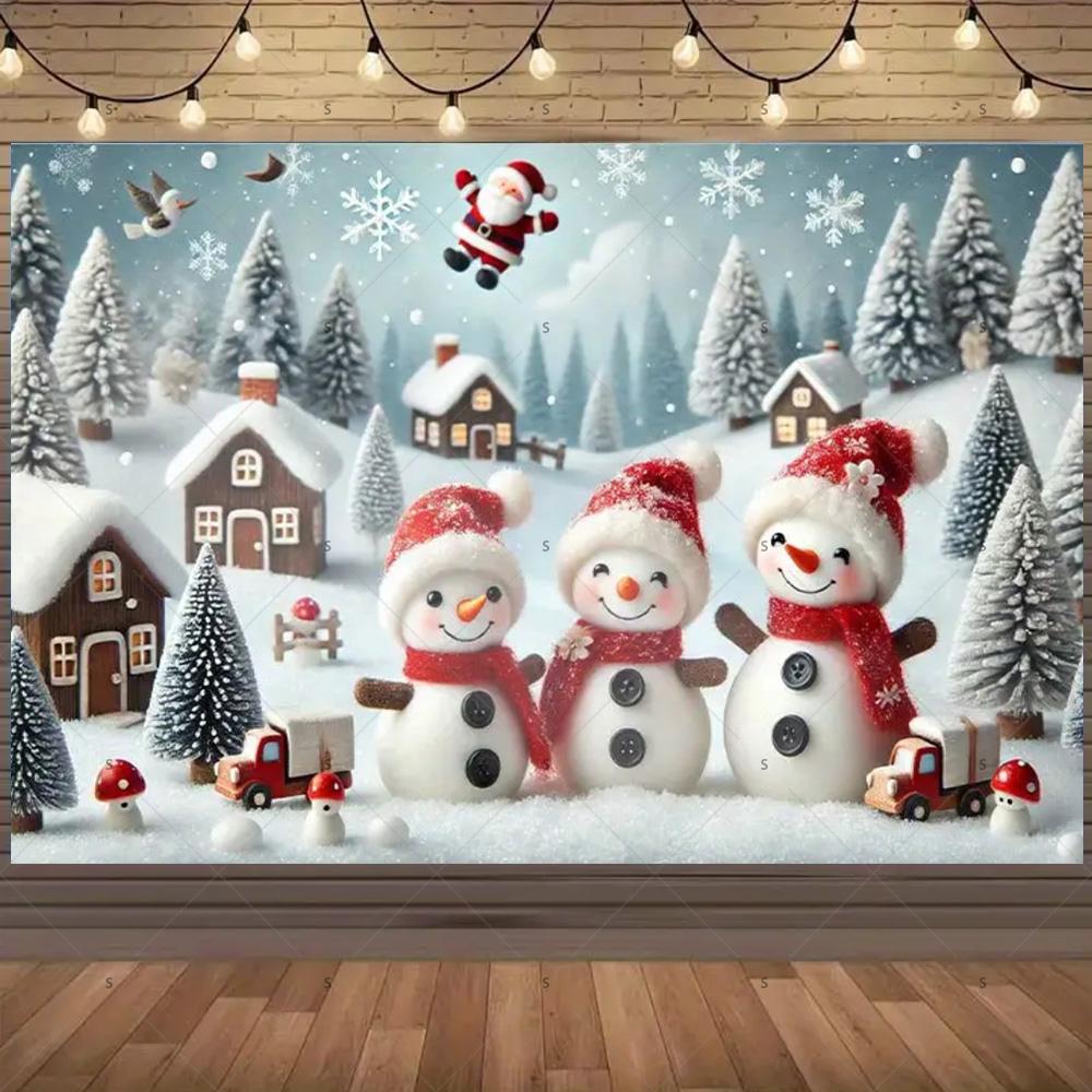 Merry Christmas Background Supplies Winter Snowman Santa Claus Backdrop Xmas Tree Party Decoration Christmas Photography Props