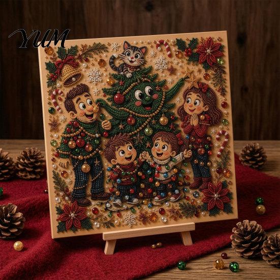 DIY Decorative Wall Ornaments Christmas Faux Pearl Art Kit, Rhinestone Painting 8" X 8", Cartoon Kits for Kids Snowman Animal Diamond Craft