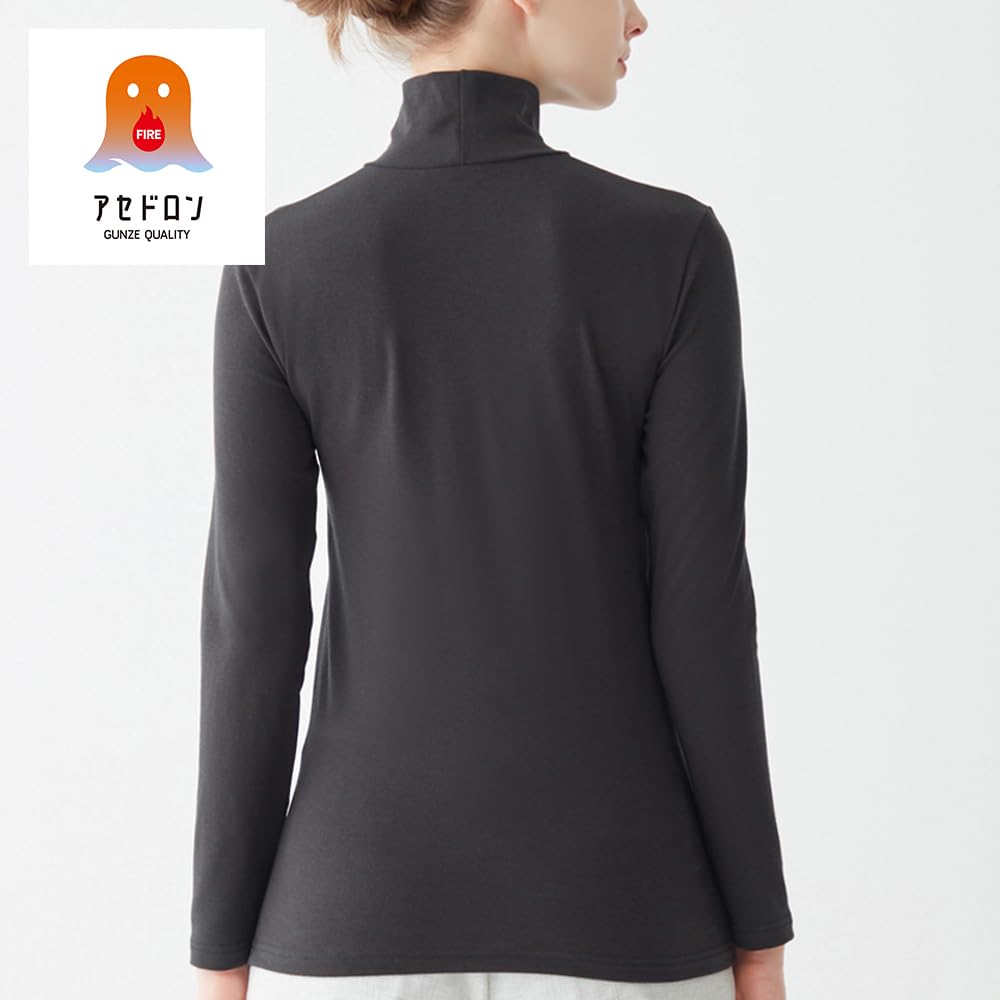 Gunze Fire Acedron Long Sleeve Medium MH0045 Innerwear, Thick, Fleece-Lined, Moisture-Wicking, Heat-Generating, High-Neck, Women's, Black,