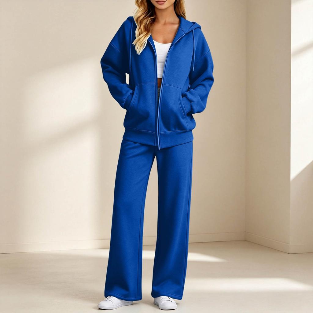 Women's Casual Two Piece Outfit with Zipper Cardigan and Long Pants for Fall Winter