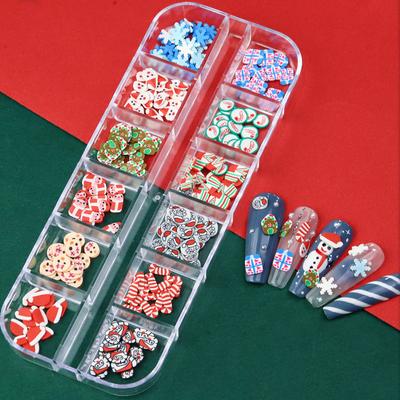 Boxed Christmas Polymer Clay Slices Xmas Nail Art Accessories Slime Flake Cute Man Santa Claus Elk Snowflakes Xmas Nails Design