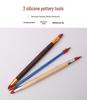 Ceramics 3 Silicone Brush Set with Wooden Penholder & Eraser for DIY Clay Crafting