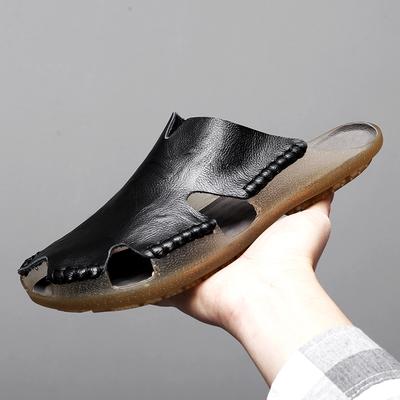 Sommer Herren Hausschuhe Mode Slipper Leder Strand Hausschuhe Outdoor Leichte rutschfeste Sandalen Weiche Atmungsaktive Römische Freizeitschuhe Herren