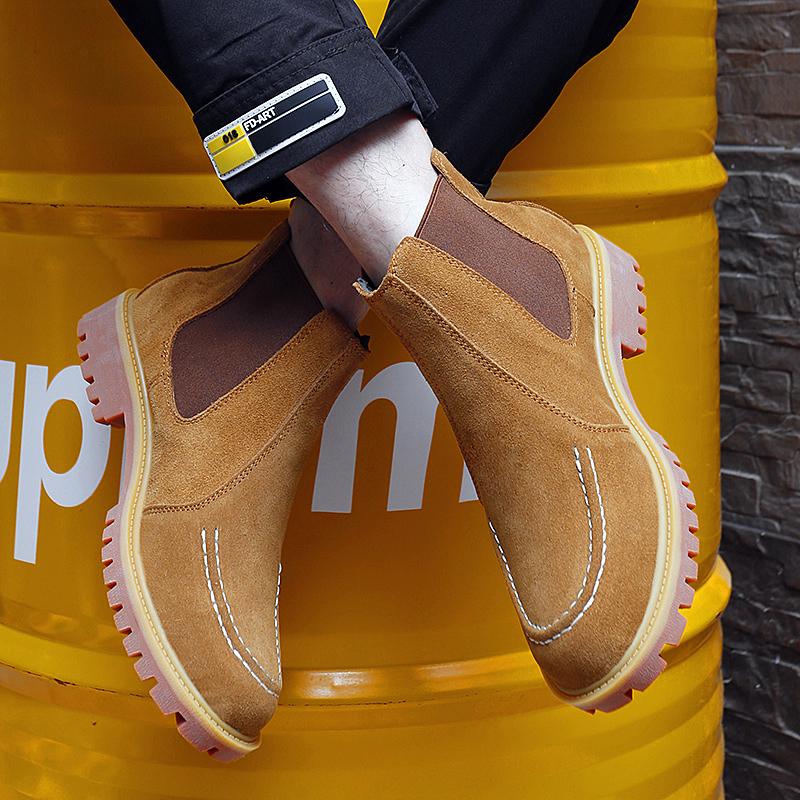 Autumn and Winter Chelsea Boots Men Frosted Leather Thick Soled British Casual Brand Denim Boots Size 37-47 Men Boots