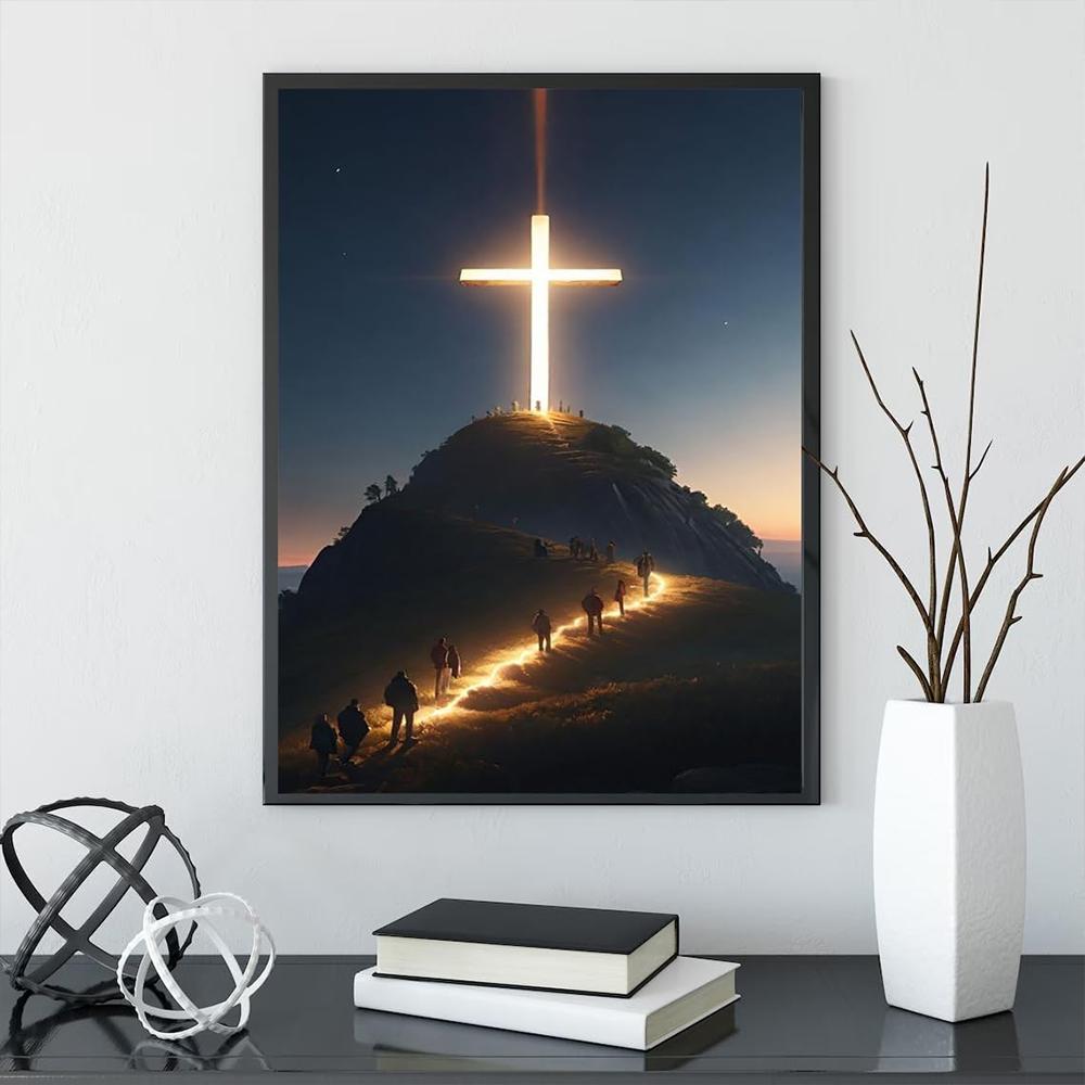 Modern Christian Cross On The Top Of The Mountain Wall Art Canvas Painting Jesus Believers Posters For Room Home Church Decor