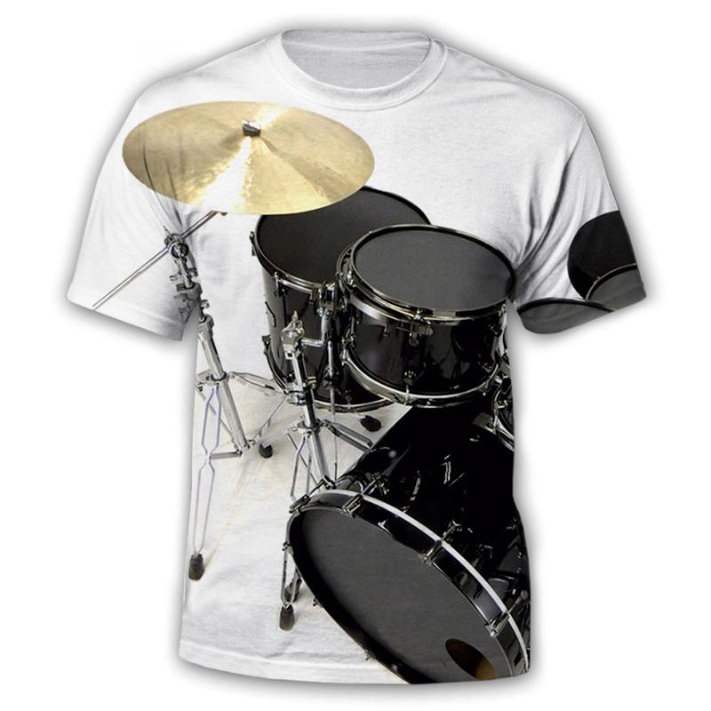 ETST35 3D Printing Drum T-shirt Voor Mannen Muziekinstrument Patroon Korte Mouw T-shirts Mode Zomer Hip-hop Losse Street T-shirts 5XL